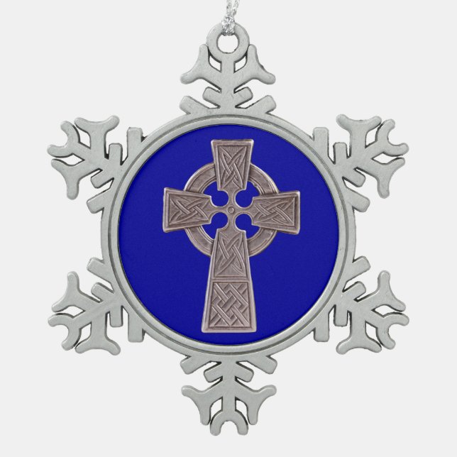 Celtic Cross Pewter Snowflake Ornament (Front)