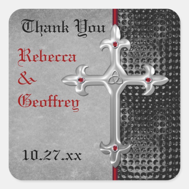 Celtic Cross Red, Black, Wedding Favour Sticker (Front)