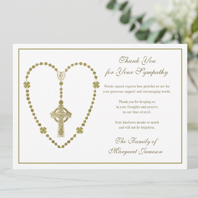 Celtic Cross Rosary Funeral Sympathy Thank You Card (Creator Uploaded)