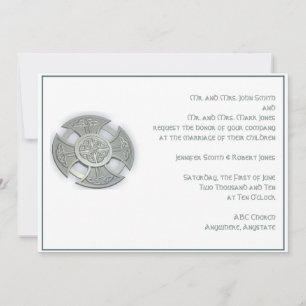 Celtic Cross Silver White Wedding Invitation