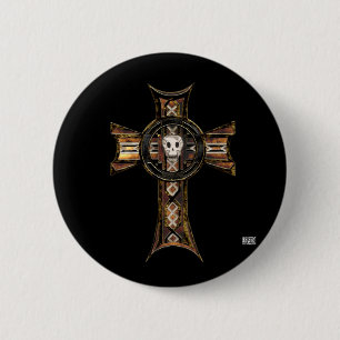 Celtic Cross & Skull (Gold) 6 Cm Round Badge