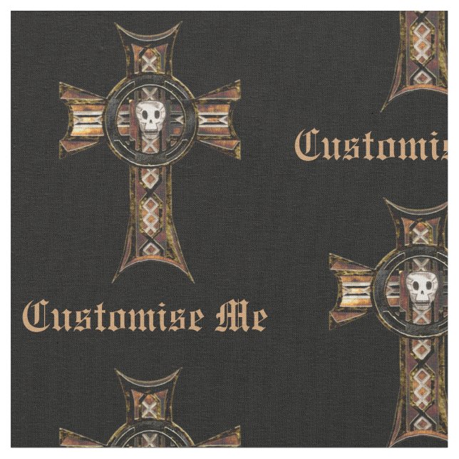 Celtic Cross & Skull (Gold) Fabric (Close Up)