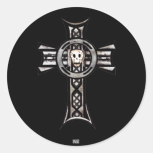 Celtic Cross & Skull (Silver) Classic Round Sticker