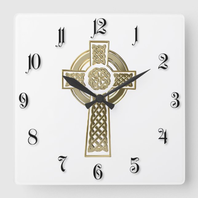 Celtic cross square wall clock (Front)