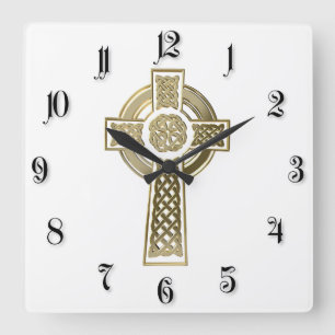 Celtic cross square wall clock