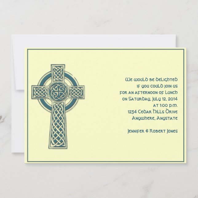 Celtic Cross Teal and Mythic Ivory Party Invite (Front)