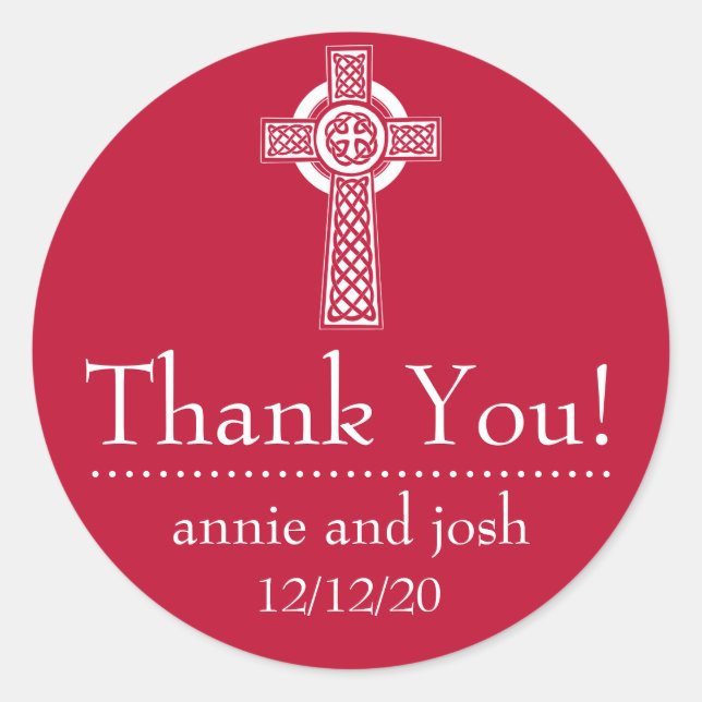Celtic Cross Thank You Labels (Burgandy / White) (Front)
