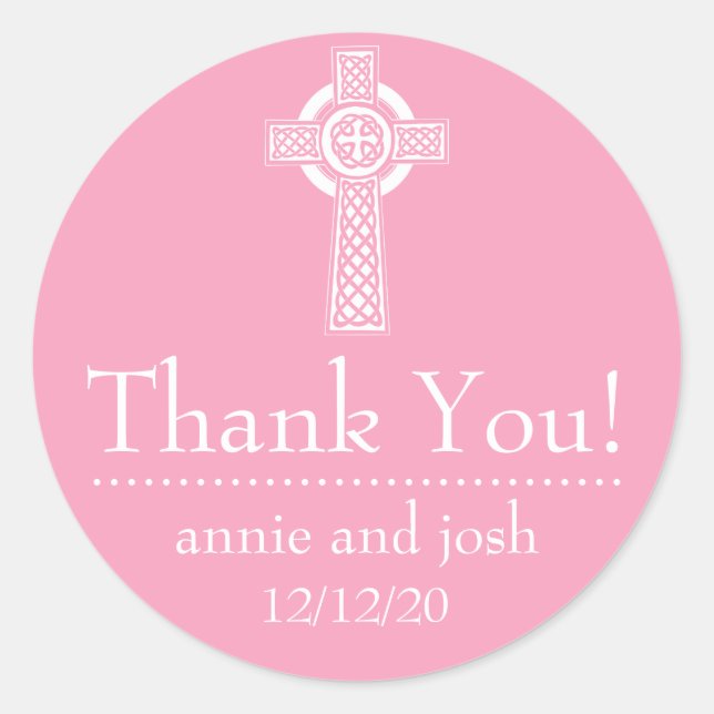 Celtic Cross Thank You Labels (Pink / White) (Front)