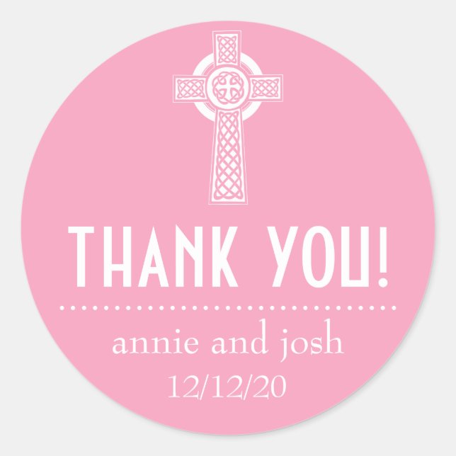 Celtic Cross Thank You Labels (Pink / White) (Front)