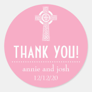 Celtic Cross Thank You Labels (Pink / White)