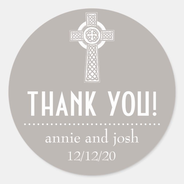Celtic Cross Thank You Labels (Sand / White) (Front)