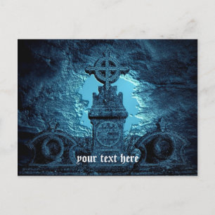 Celtic cross tiled tombstone in blue postcard