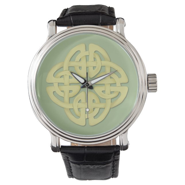 Celtic Custom Black Vintage Leather Watch (Front)