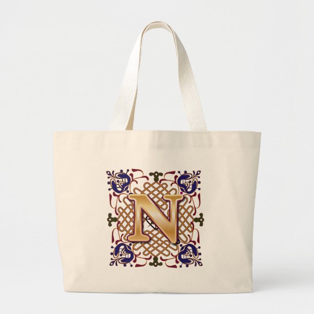 Celtic Design Letter N Large Tote Bag (Front)
