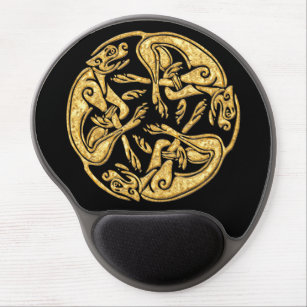 Celtic dogs gold traditional ornament digital art gel mouse mat
