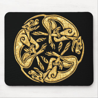 Celtic dogs gold traditional ornament digital art mouse mat