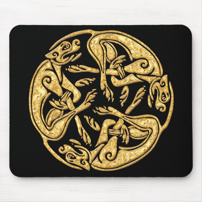 Celtic dogs gold traditional ornament digital art mouse mat (Front)