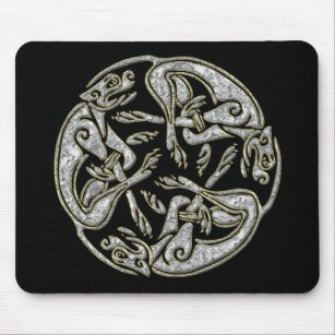 Celtic dogs traditional ornament gold and silver mouse mat