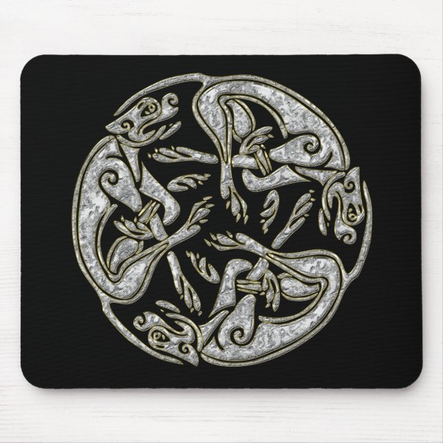 Celtic dogs traditional ornament gold and silver mouse mat (Front)