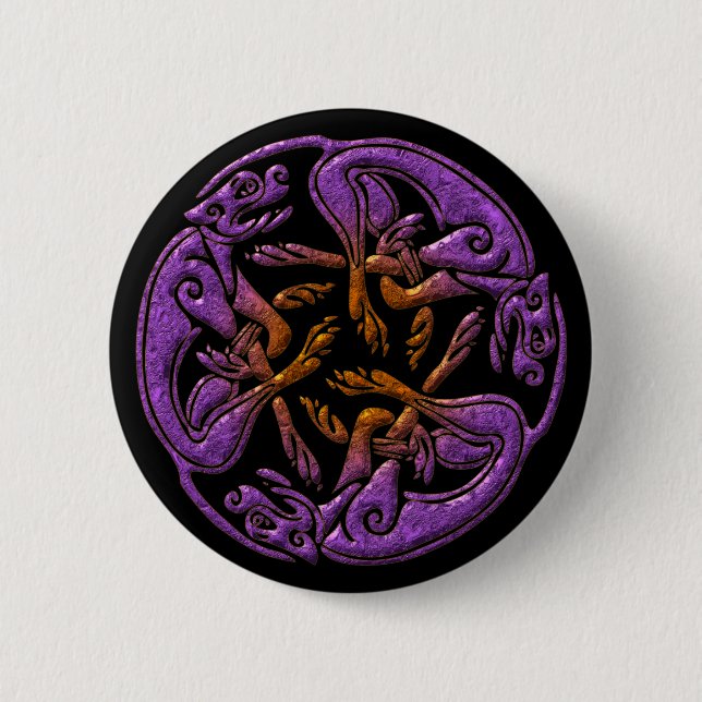 Celtic dogs traditional ornament in purple, orange 6 cm round badge (Front)
