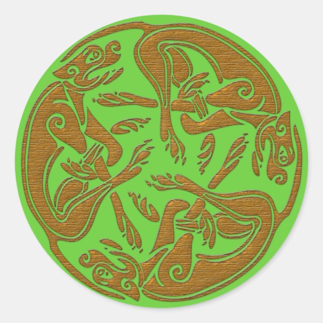 Celtic dogs traditional ornament wooden look classic round sticker (Front)