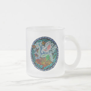 Celtic dragon frosted glass coffee mug