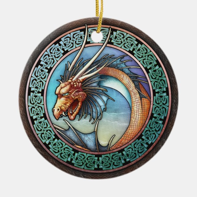 Celtic Dragon Pendant/Ornament Ceramic Tree Decoration (Front)