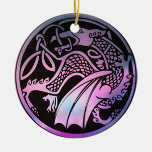 Celtic Dragon Round Ceramic Tree Decoration