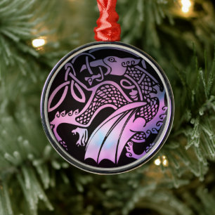 Celtic Dragon Round Metal Tree Decoration