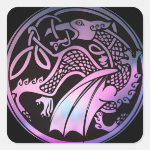 Celtic Dragon Round Square Sticker