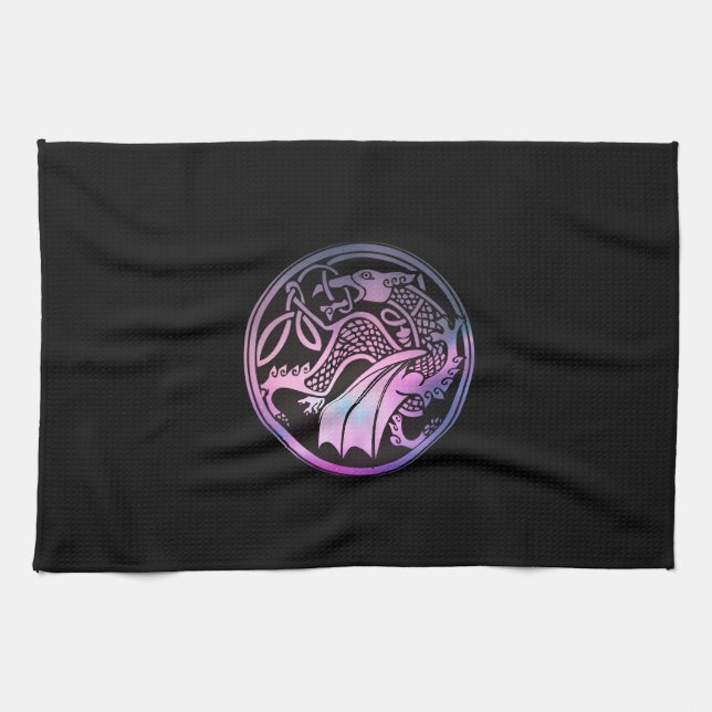 Celtic Dragon Round Tea Towel (Horizontal)