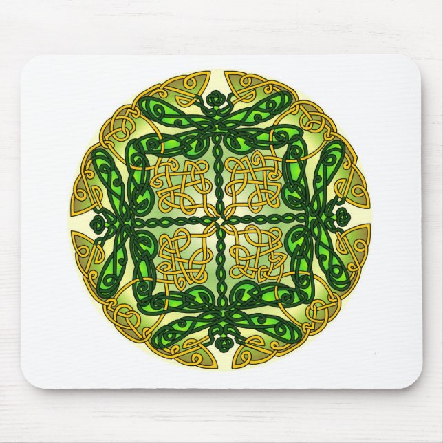 Celtic Dragonflies Green Mouse Mat (Front)