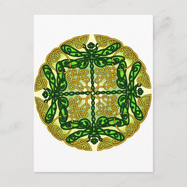 Celtic Dragonflies Green Postcard (Front)