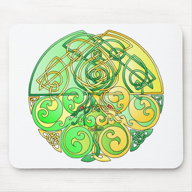 Celtic DragonsYellow-Green Mouse Mat (Front)