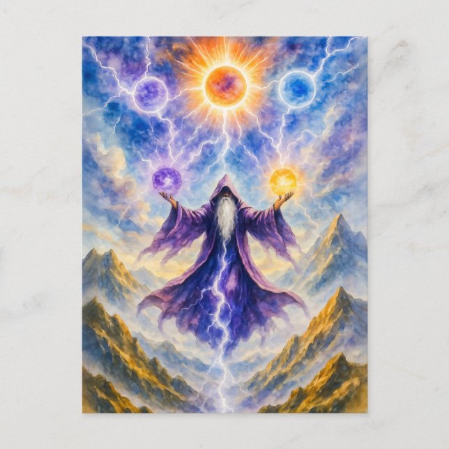 Celtic druid summoning elemental powers holiday postcard (Front)