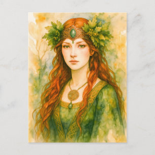 Celtic druidess with oak leaf crown holiday postcard