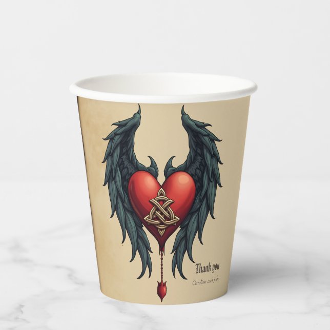 Celtic elegance with a heart and wings. paper cups (Front)