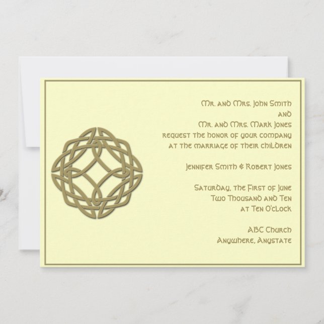 Celtic Eternity Knot Gold Ivory Wedding Invitation (Front)
