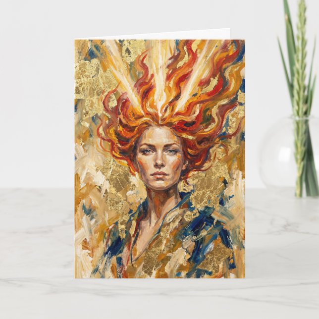 Celtic Fire Goddess Brigid Gold Leaf Fantasy Art Card (Front)