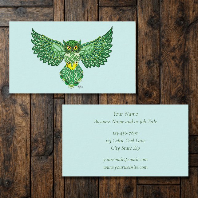 Celtic Flight Owl Green Business Card (Creator Uploaded)