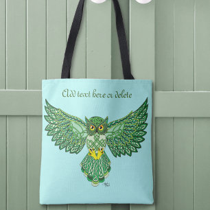 Celtic Flight Owl Green Tote Bag