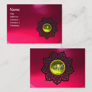 CELTIC FLOWER YELLOW GEMSTONE MONOGRAM Pink Ruby Business Card