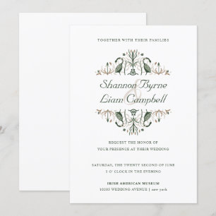 Celtic Folk Art   Modern Floral Irish Wedding Invitation