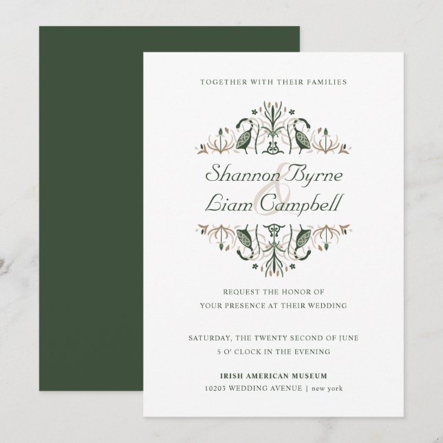 Celtic Folk Art | Modern Floral Irish Wedding Invitation (Front/Back)