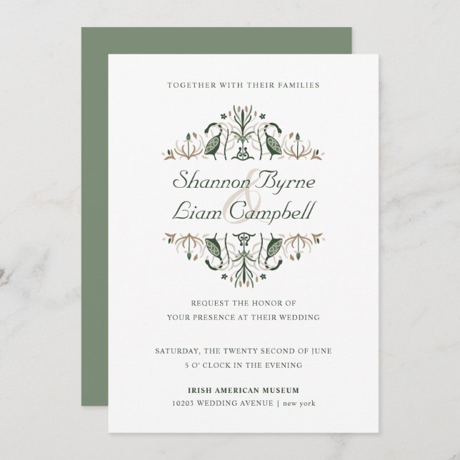 Celtic Folk Art | Modern Floral Irish Wedding Invitation (Front/Back)