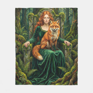 Celtic Forest Queen Red Fox Witch Fantasy Art ( Fleece Blanket