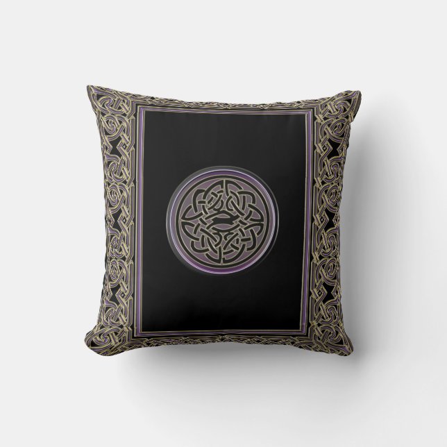 Celtic Frame and Metallic Celtic Knot Throw Pillow (Front)