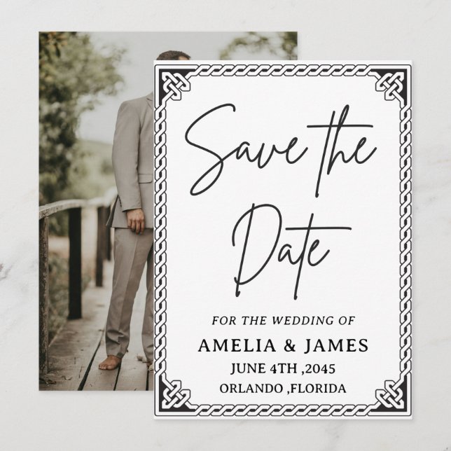 Celtic Frame Wedding Save the Date Card (Front/Back)