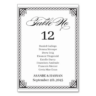 Celtic Frame Wedding Table Number Card  Guest Name