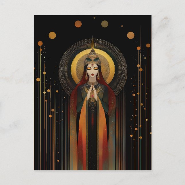 Celtic Goddess Brigid Rainbow Gold Black Art  Postcard (Front)